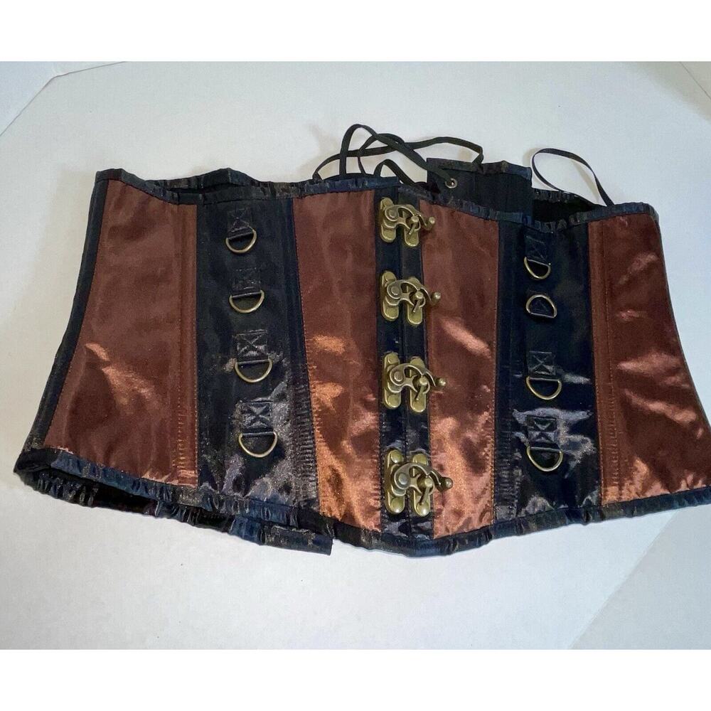 VINTAGE GOTH Lace Up Underbust Corset Buckle Black Brown Size 36 R52 Medieval